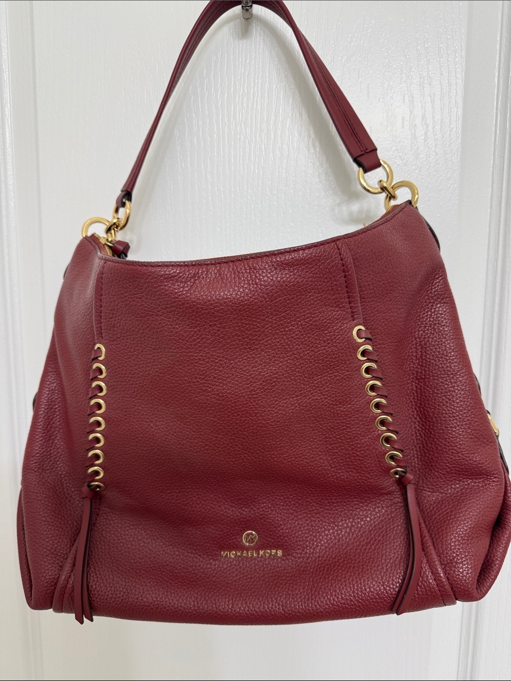 Michael Kors Burgundy Pebbled Leather Hobo with Gold Hardware